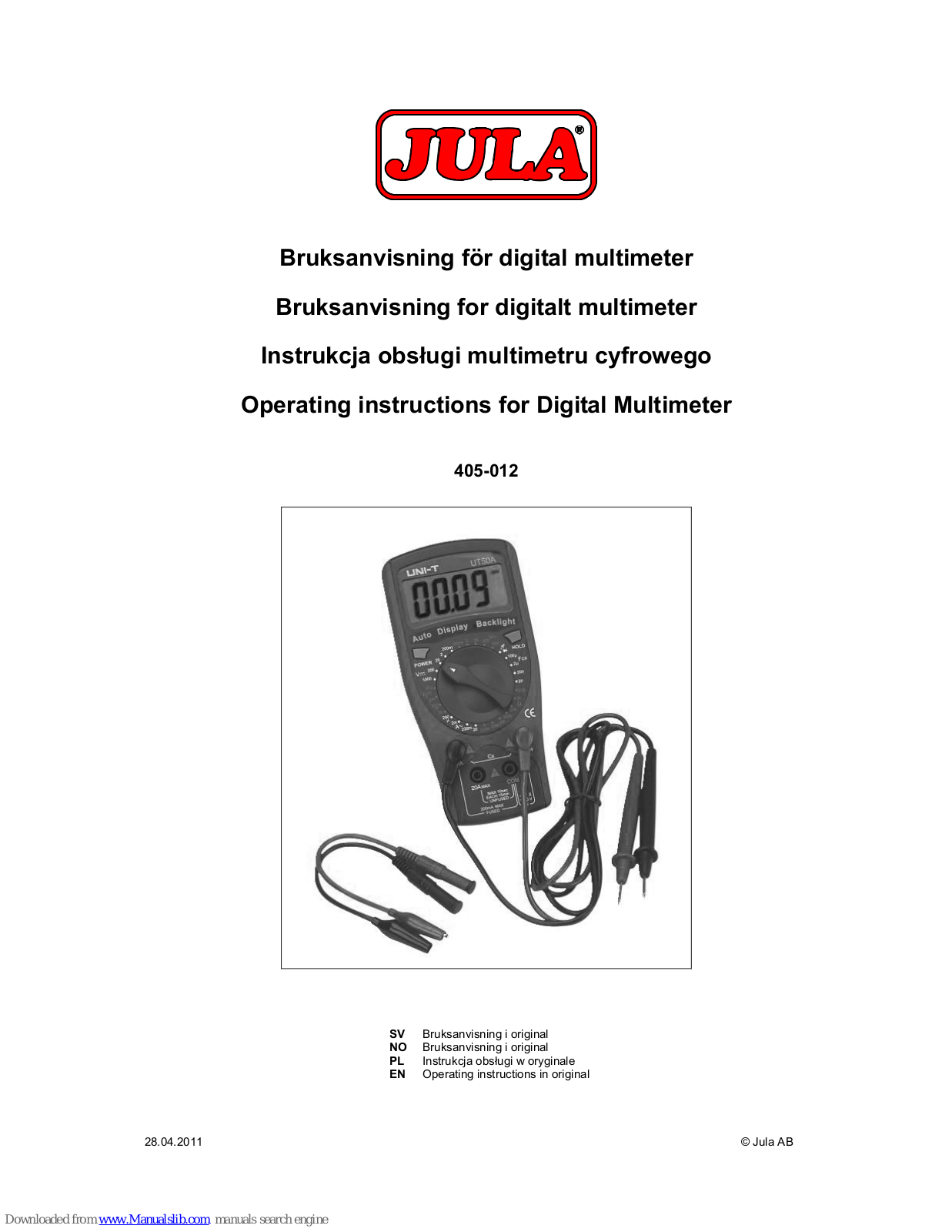 Jula 405-012 Operating Instructions Manual