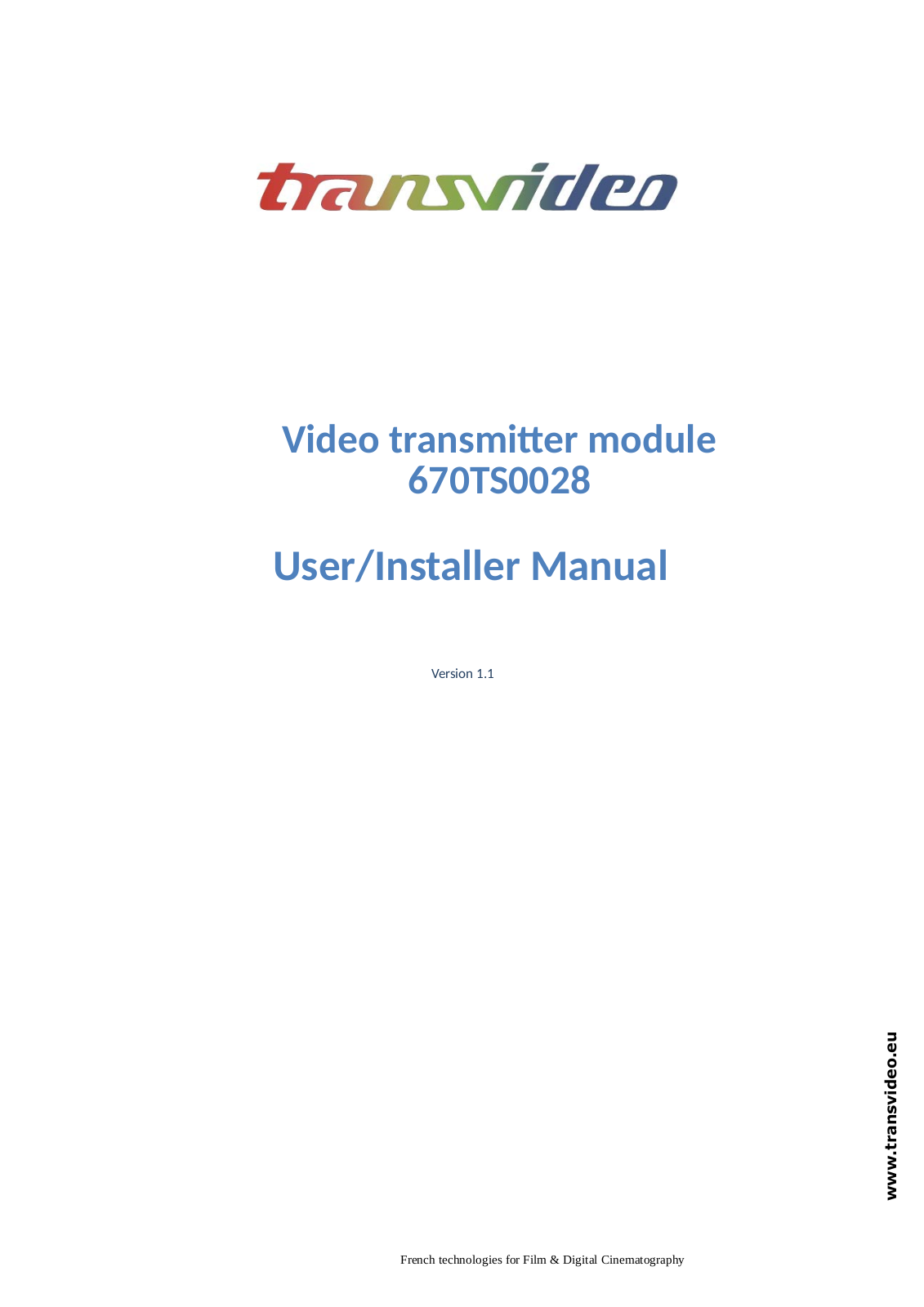 TRANSVIDEO 904TS0146 Installation Manual