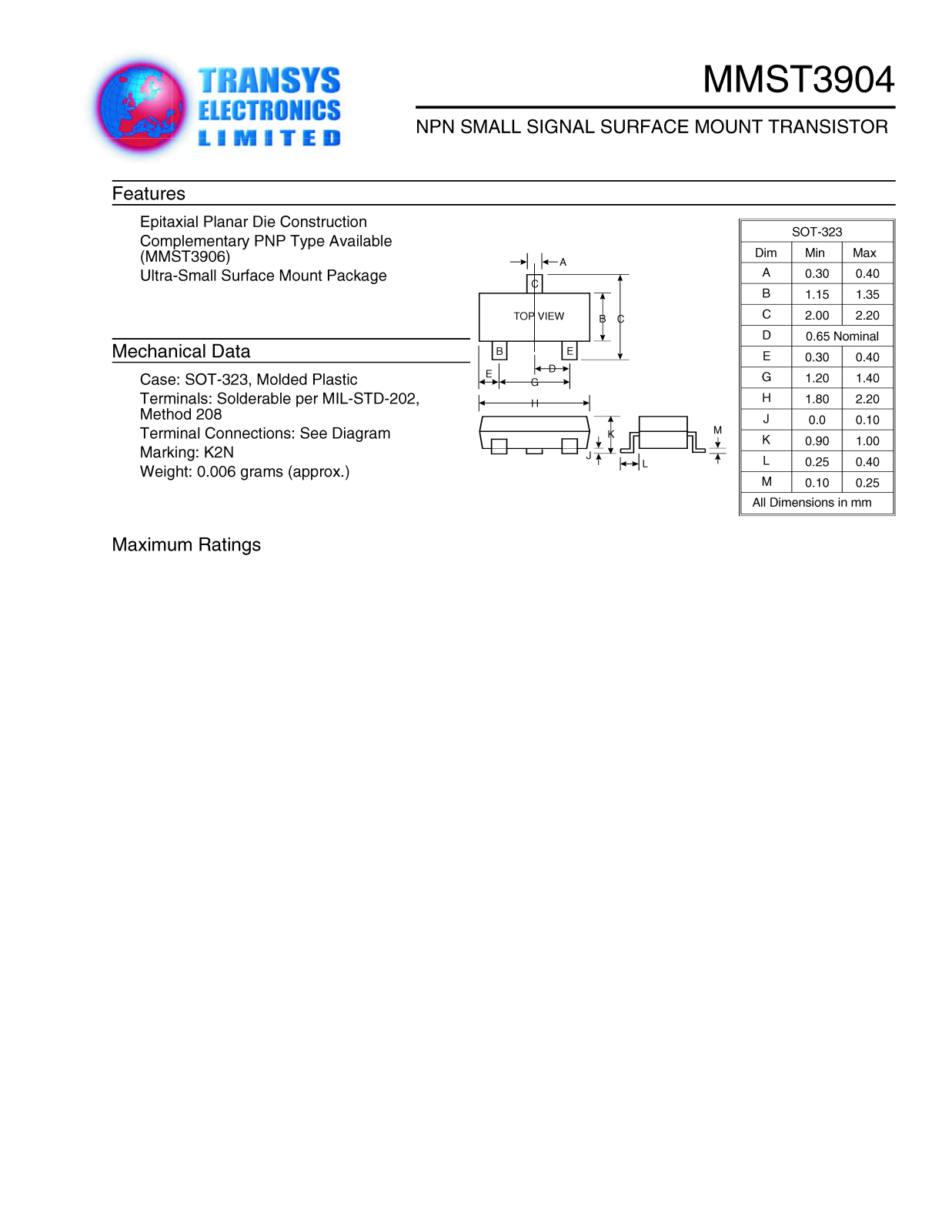 TEL MMST3904 Datasheet