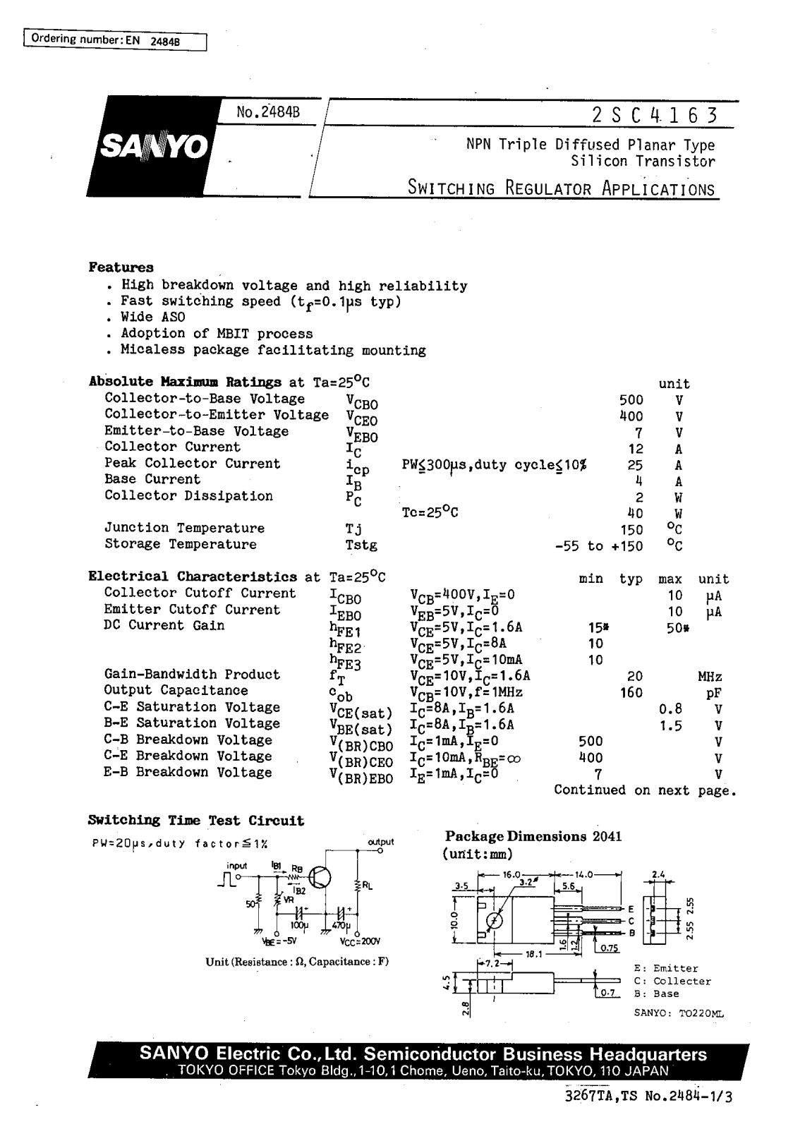 SANYO 2SC4163 Datasheet