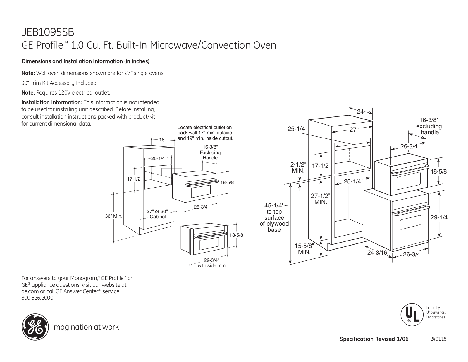 GE JEB1095SB Specification - ManualMachine.com