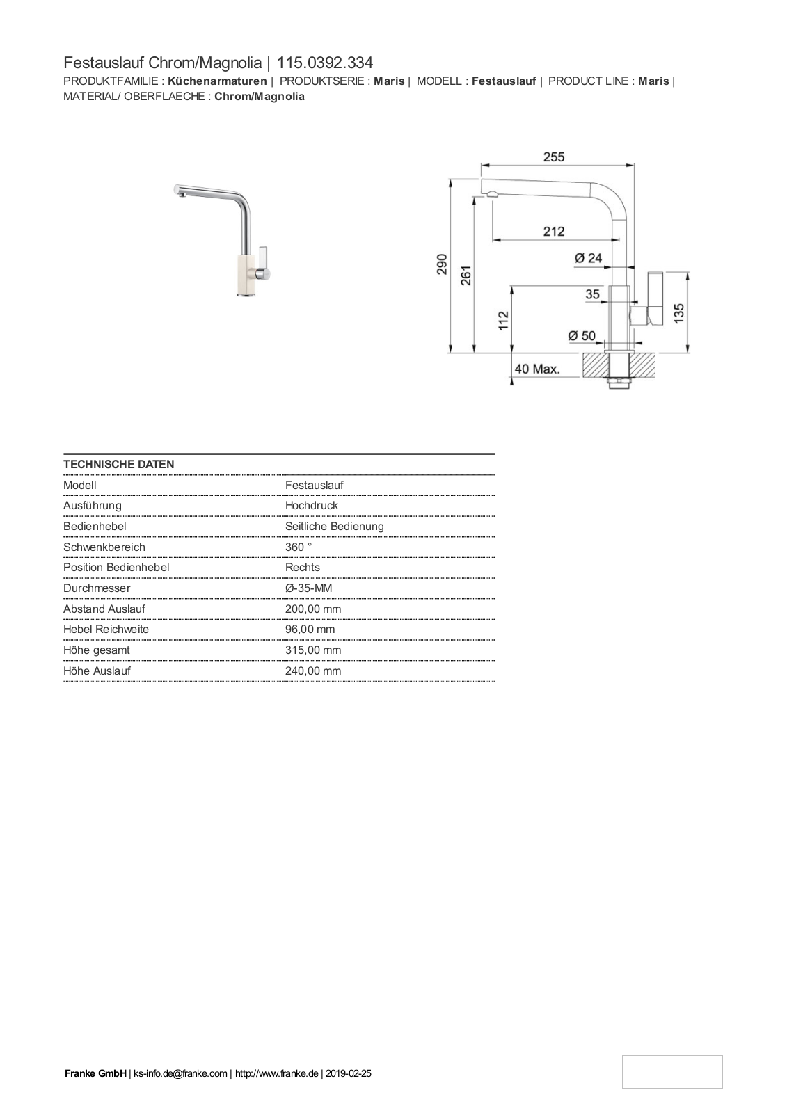 Franke 115.0392.334 Service Manual