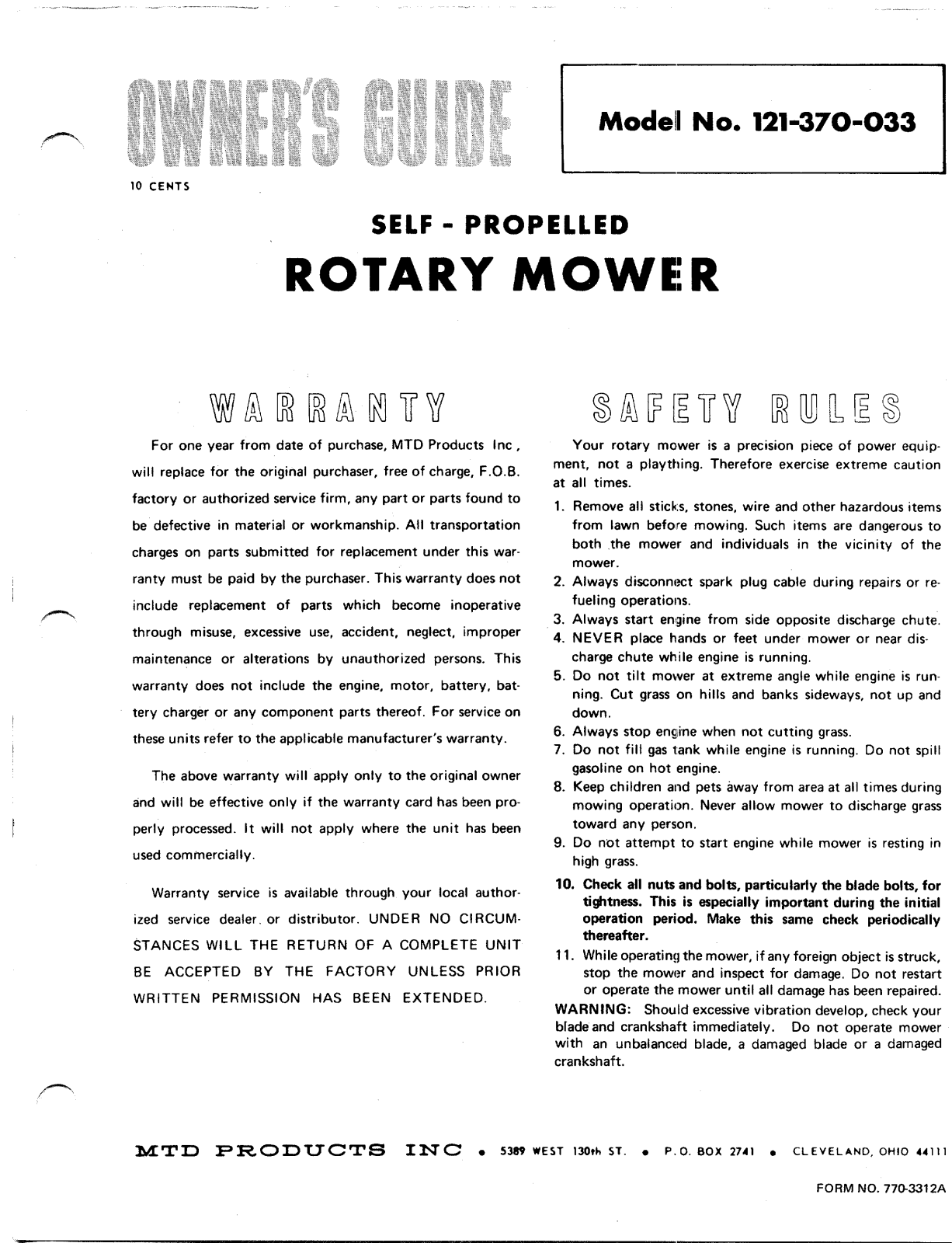 MTD 121-370-033 User Manual