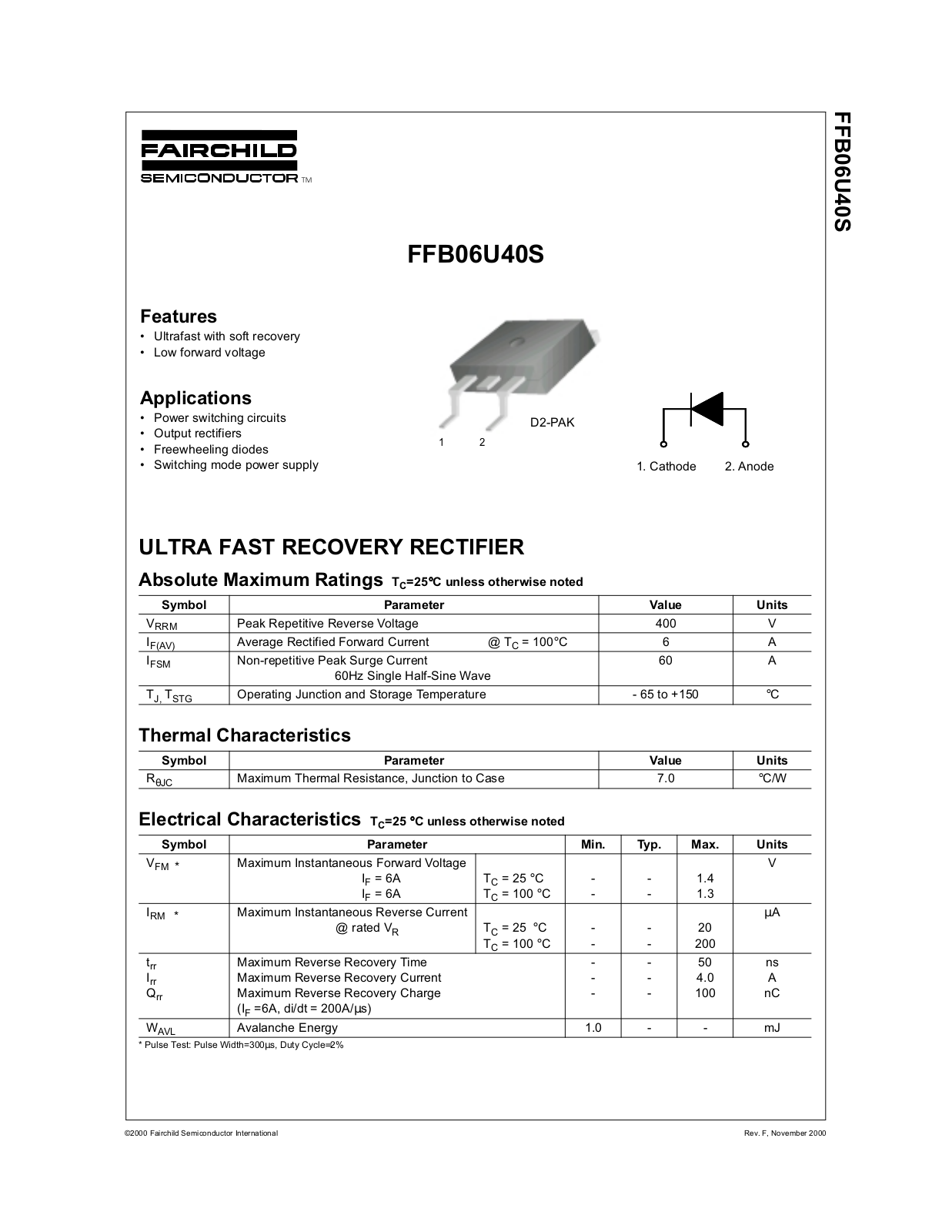 Fairchild Semiconductor FFB06U40S Datasheet