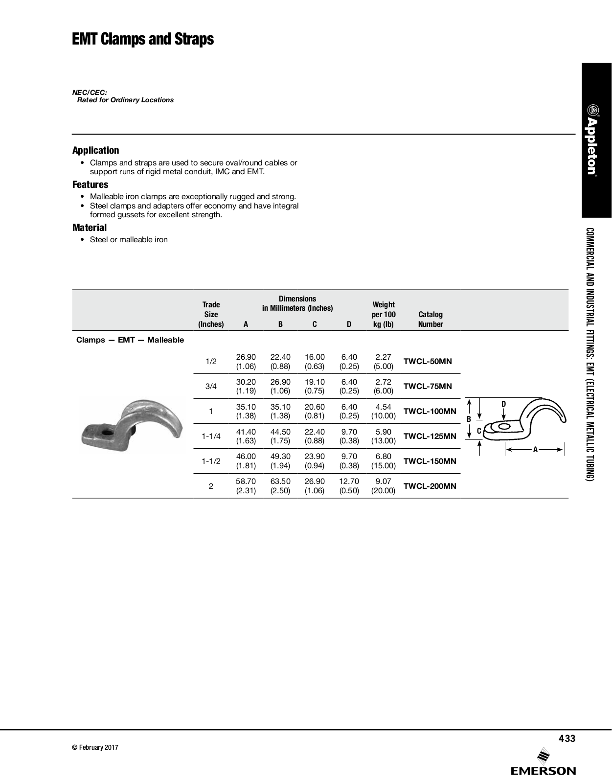 Appleton EMT Clamps and Straps Catalog Page