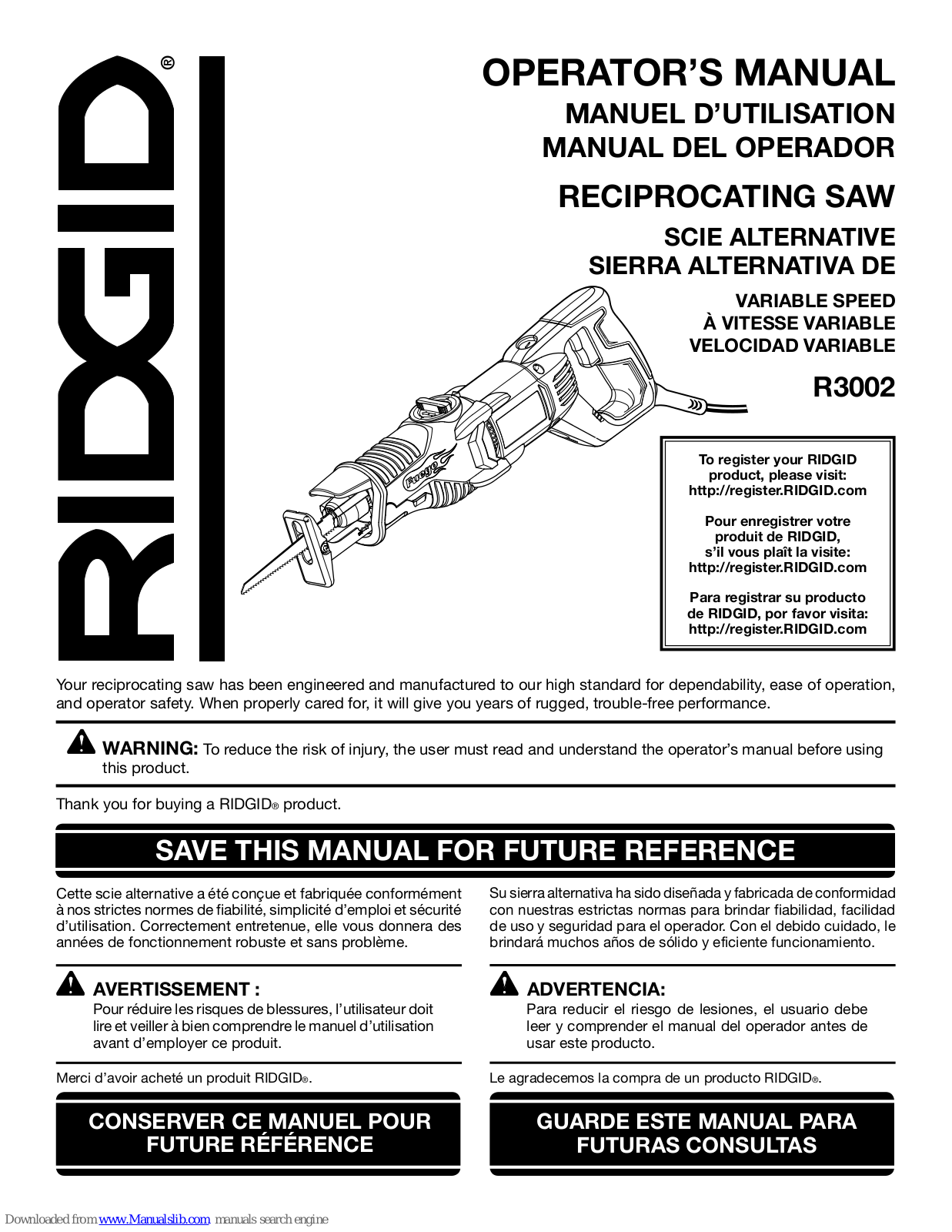 RIDGID R3002 Operation Manual