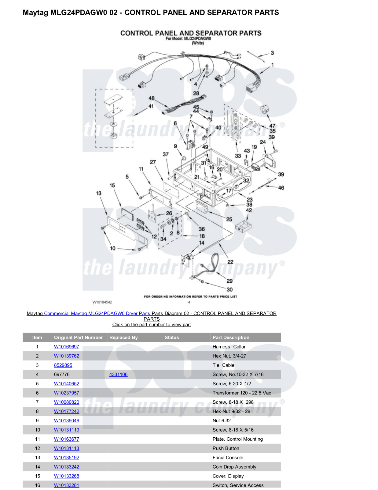 Maytag MLG24PDAGW0 Parts Diagram