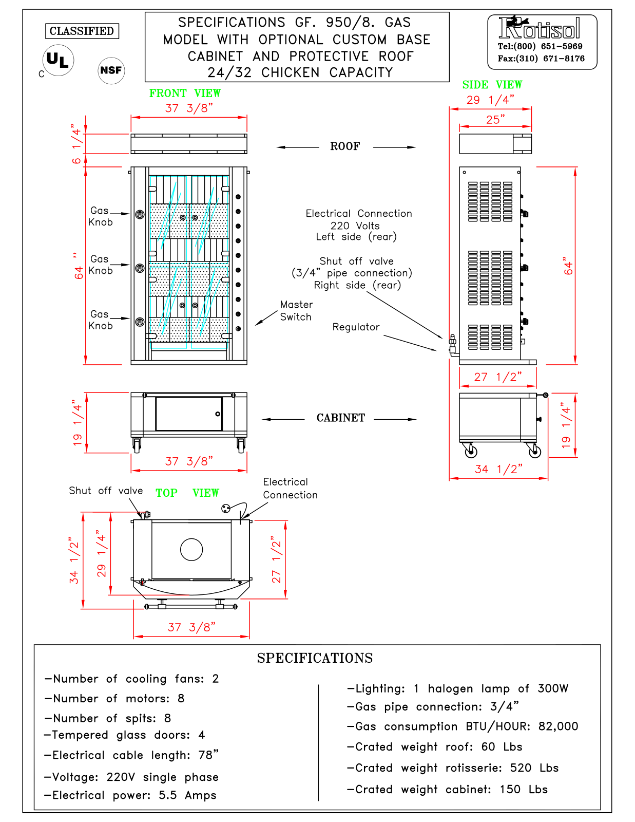 Rotisol spb958sbc Specifications