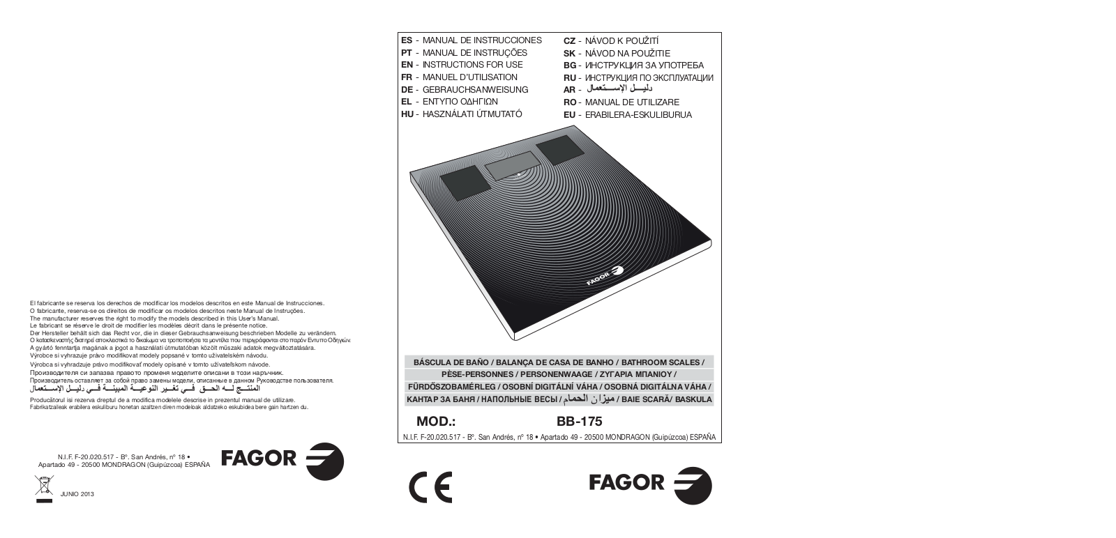 Fagor BB-175 User Manual