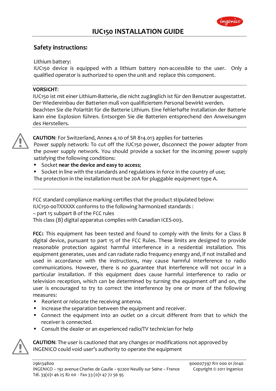 INGENICO IUC15XCL User Manual