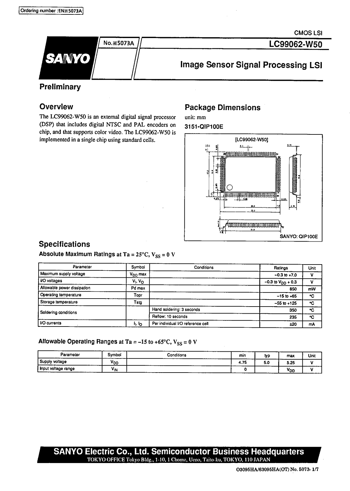 SANYO LC99062-W50 Datasheet