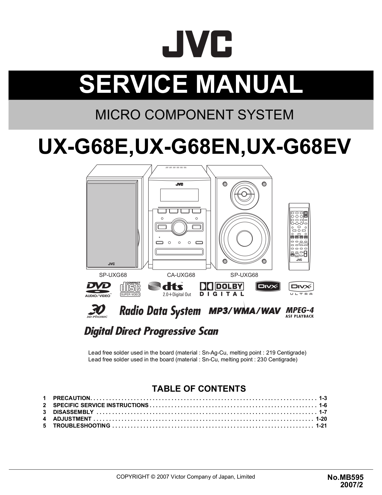 Jvc UX-G68-EV, UX-G68-EN, UX-G68-E Service Manual