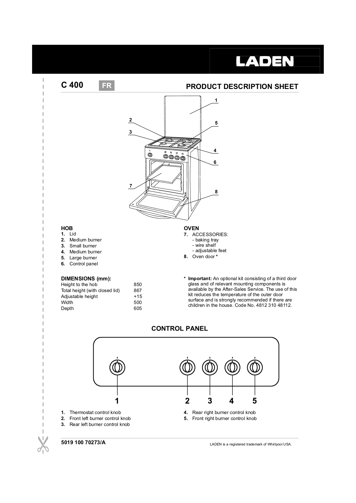 Whirlpool C 400 INSTRUCTION FOR USE