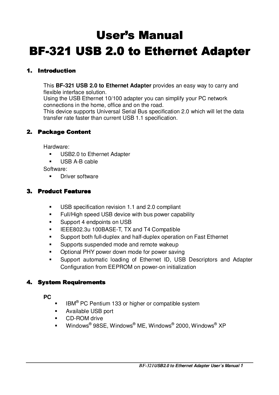 BAFO BF-321 User Manual