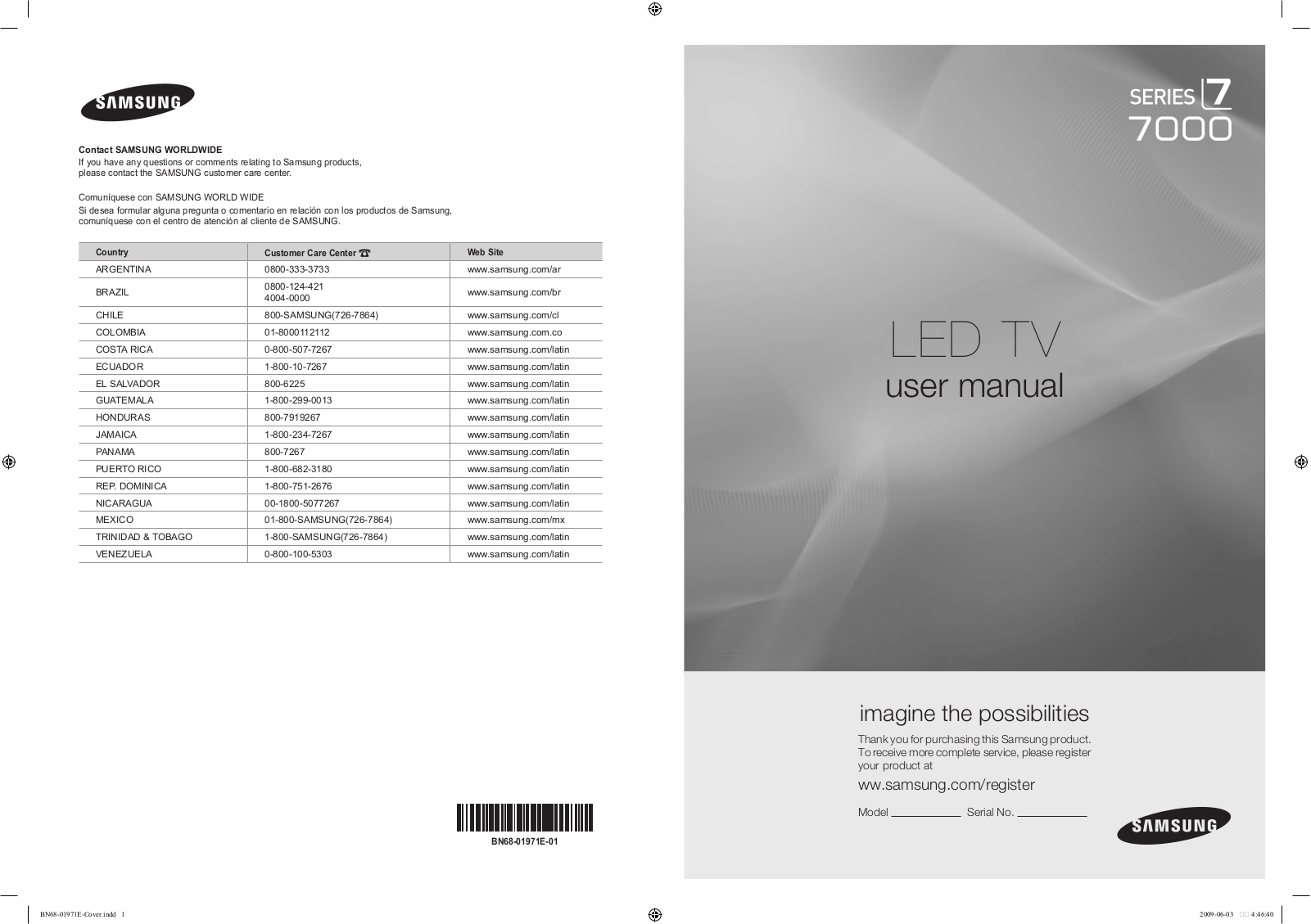 Samsung UN55B7000WM, UN40B7000WM User Manual