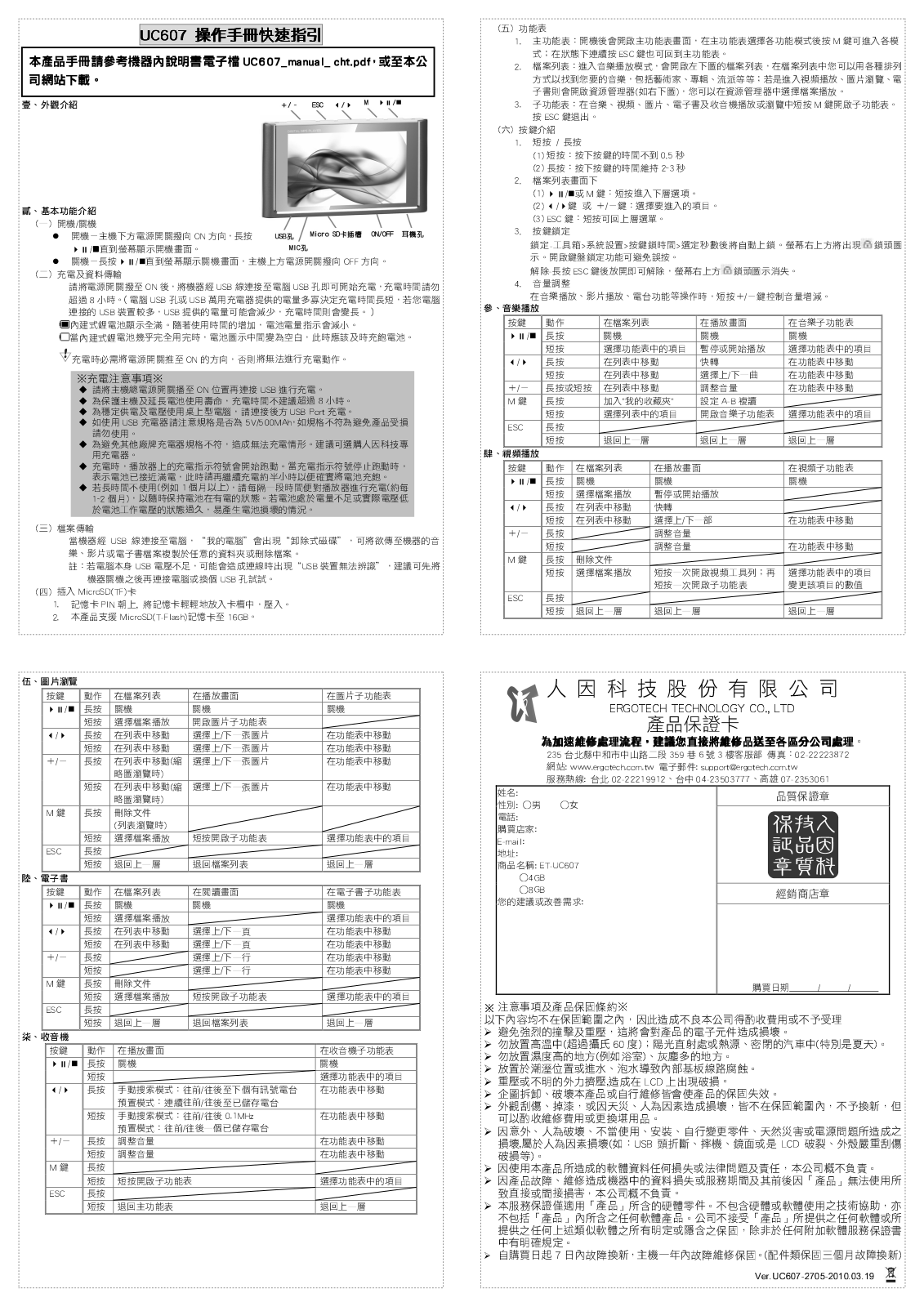 Ergotech UC607 Quick Start Guide