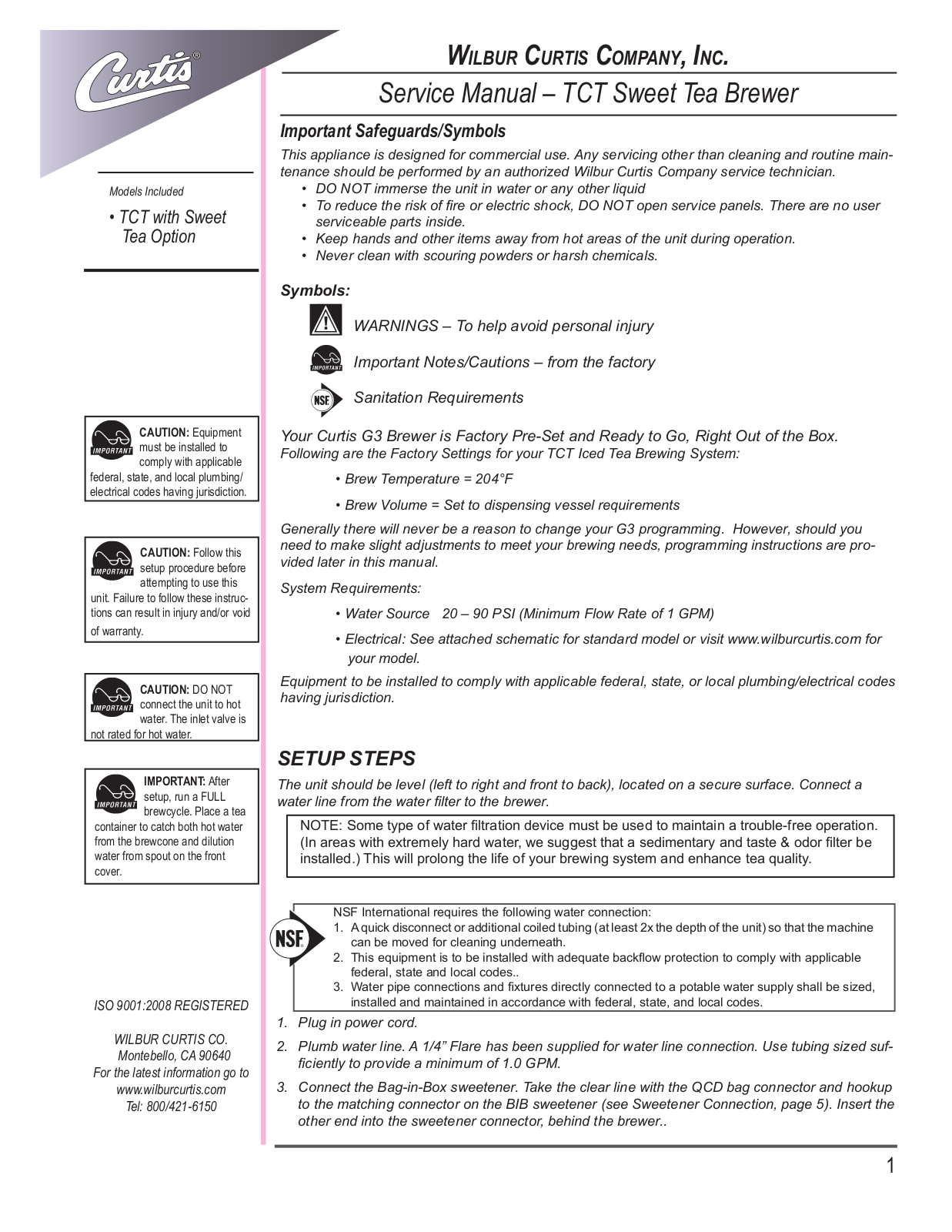 Wilbur Curtis TCTT Service Manual