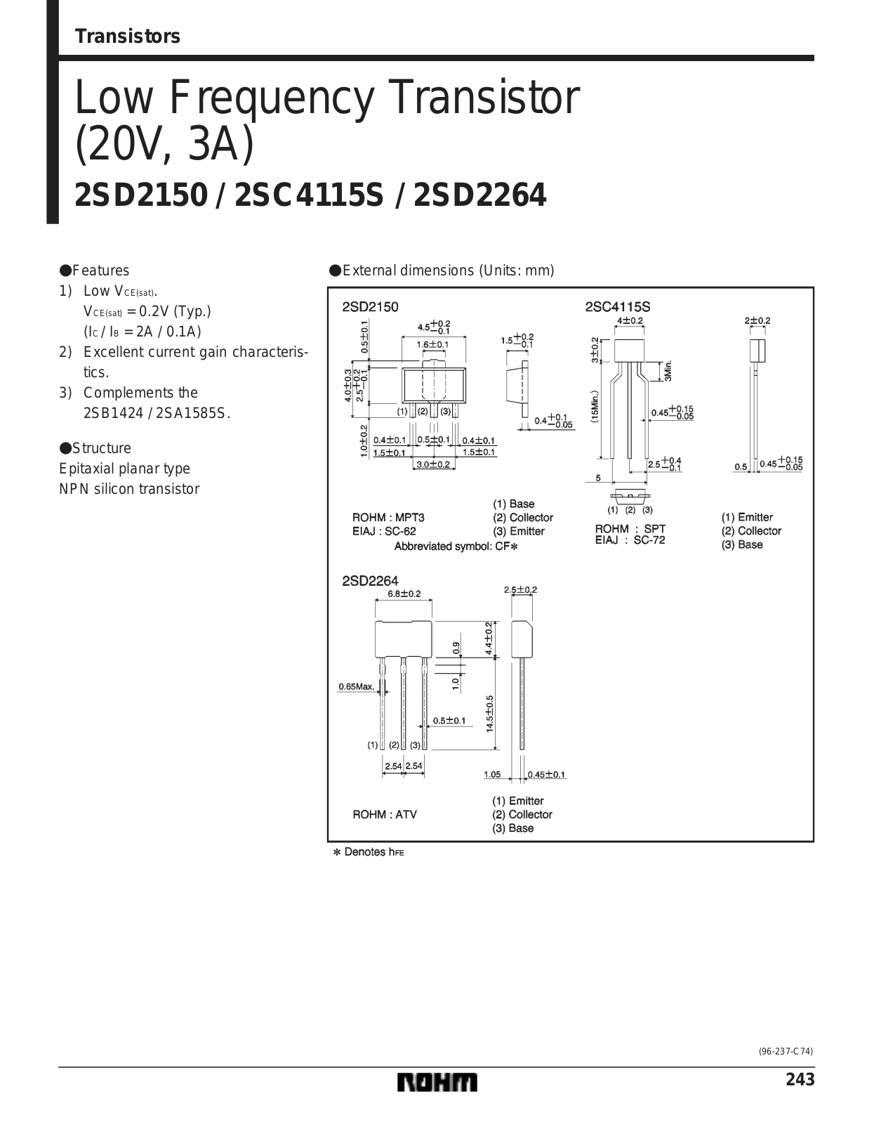 ROHM 2SD2264, 2SD2150, 2SC4115S Datasheet