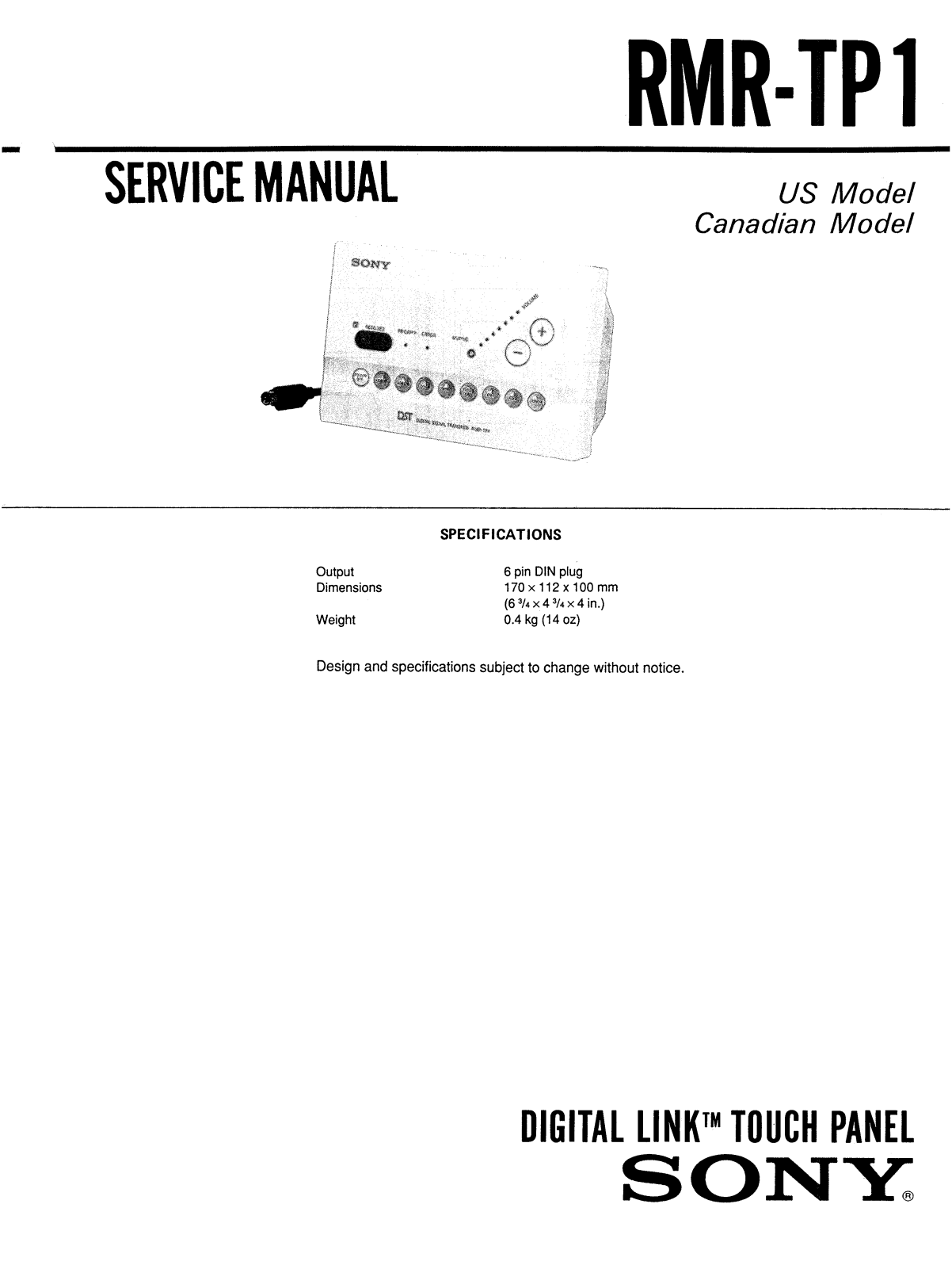 Sony RMRTP-1 Service manual