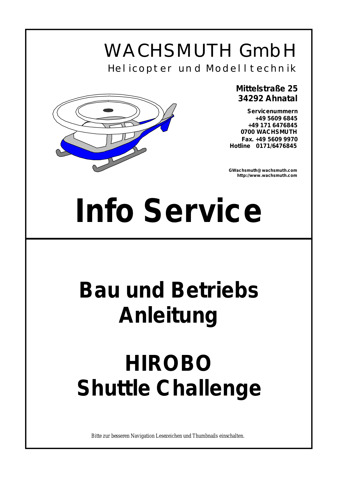 Wachsmuth & Krogmann HIROBO Shuttle Challenge Instruction Manual