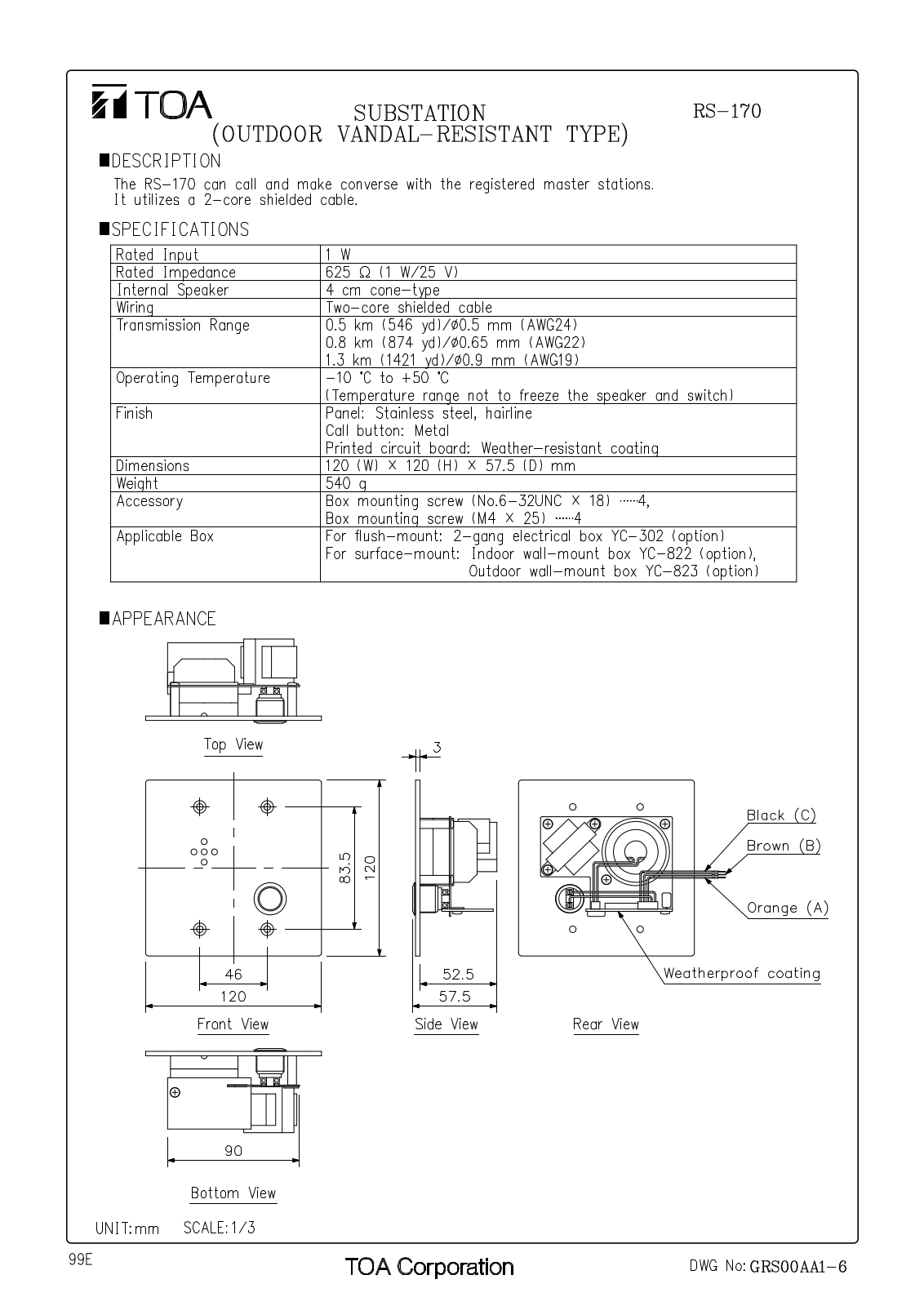 TOA RS-170 User Manual