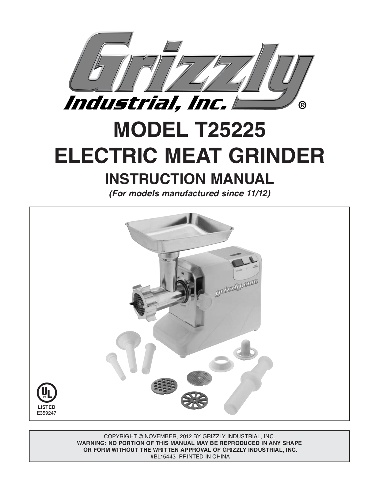 Grizzly T25225 User Manual