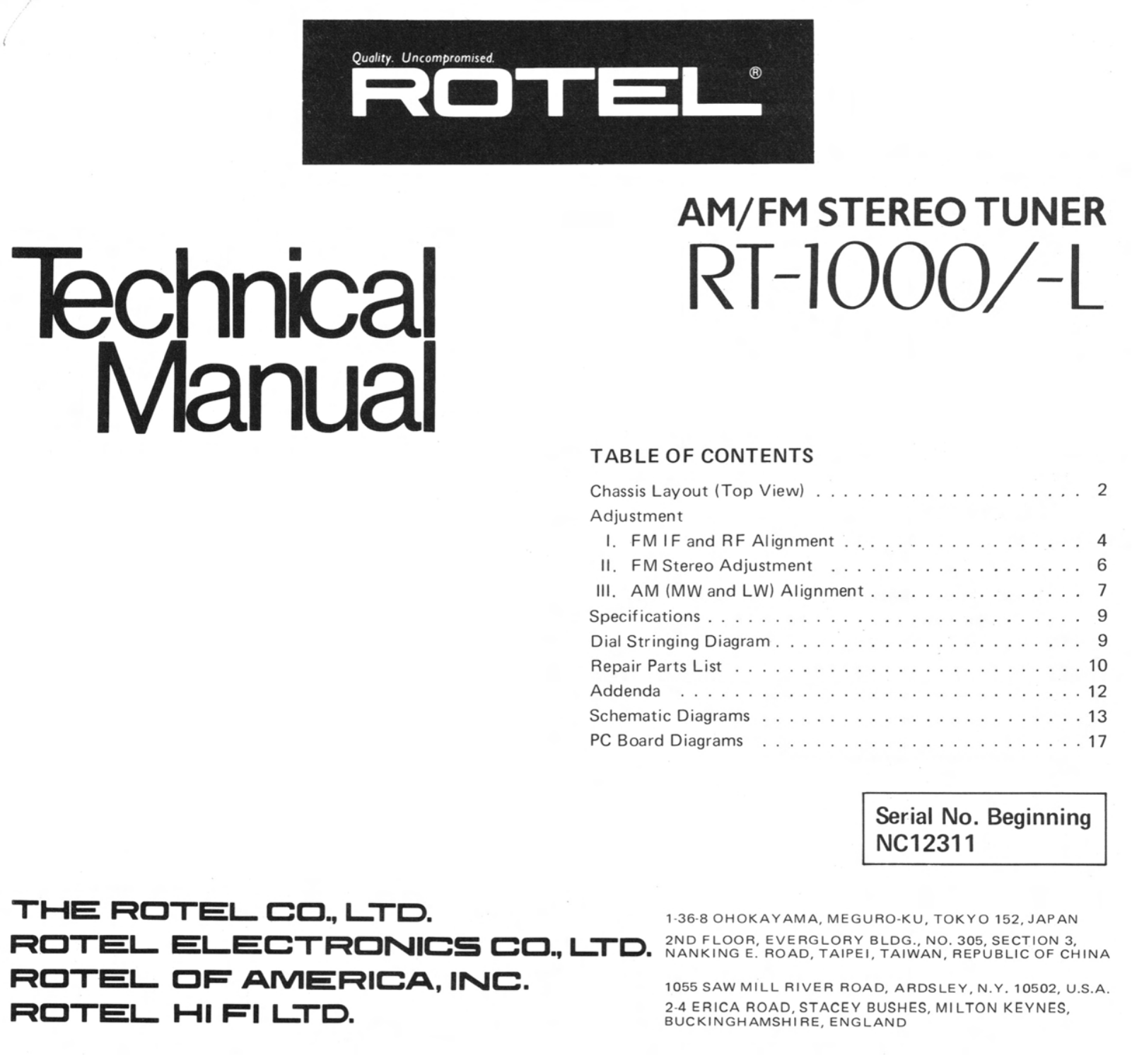 Rotel RT-1000, RT-1000-L Service manual
