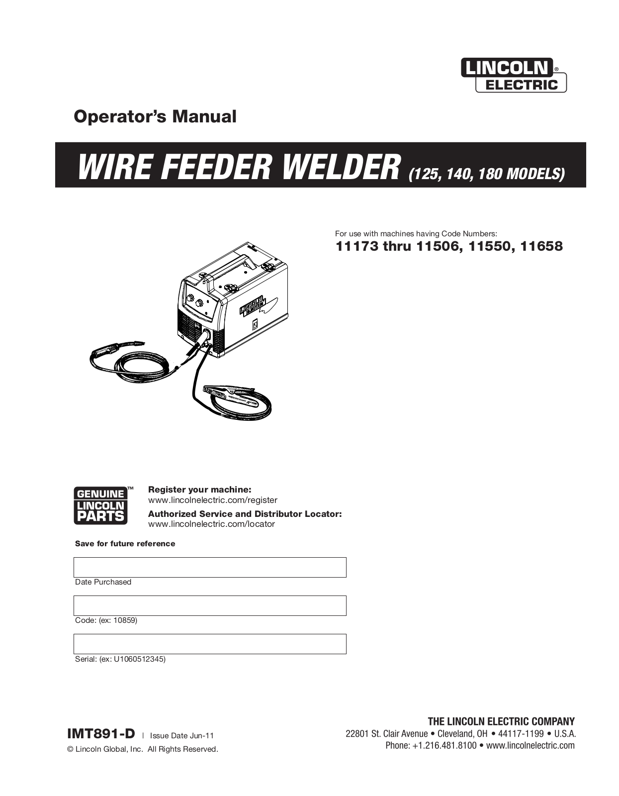 Lincoln Electric 180, Electric 125, Electric 140 User Manual