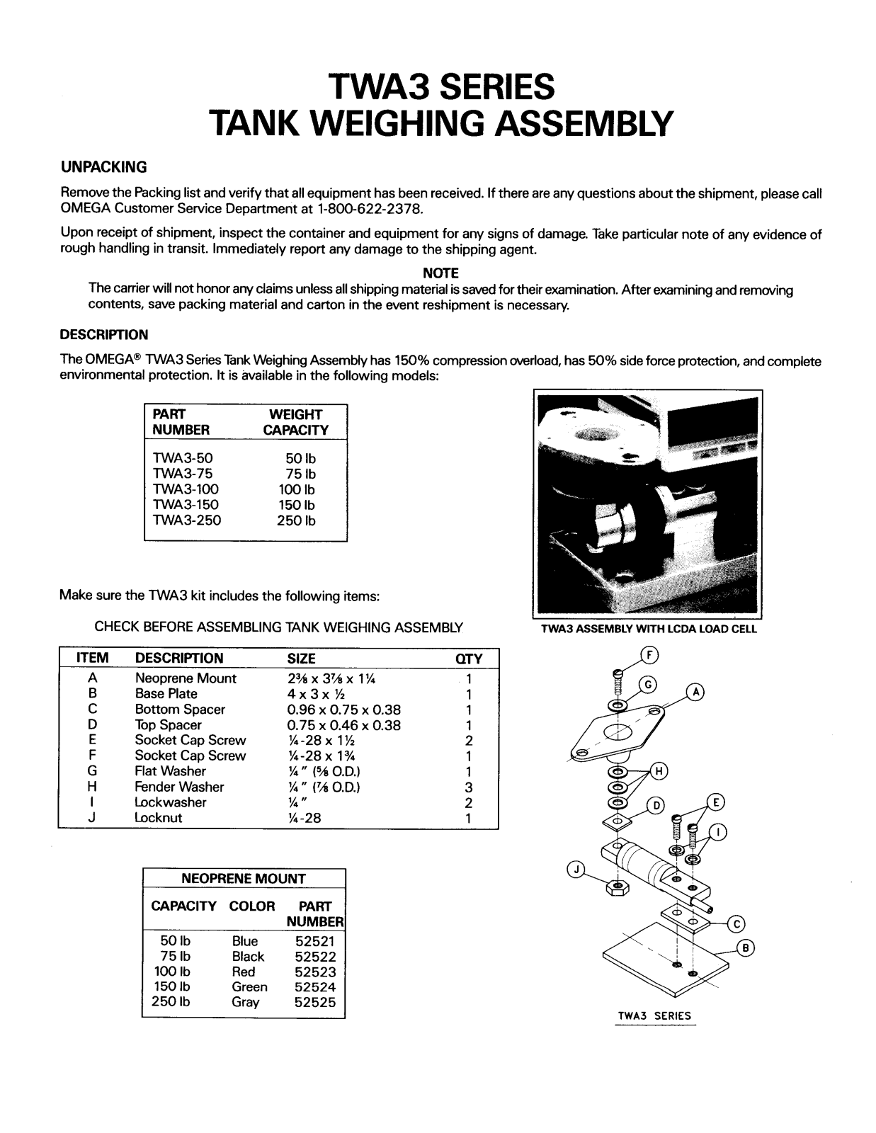 Omega Products TWA3-050 Installation  Manual