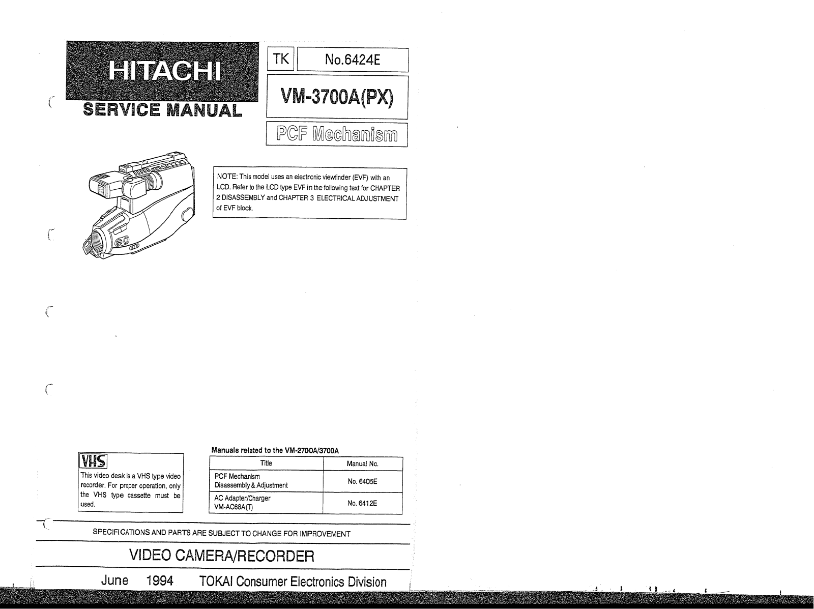 Hitachi VM3700A Service Manual