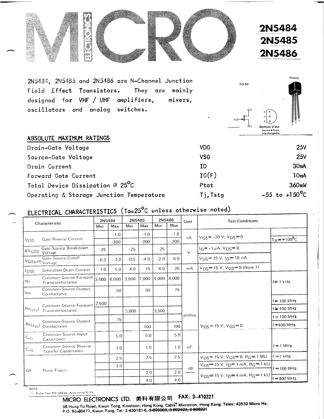 ME 2N5486, 2N5485, 2N5484 Datasheet