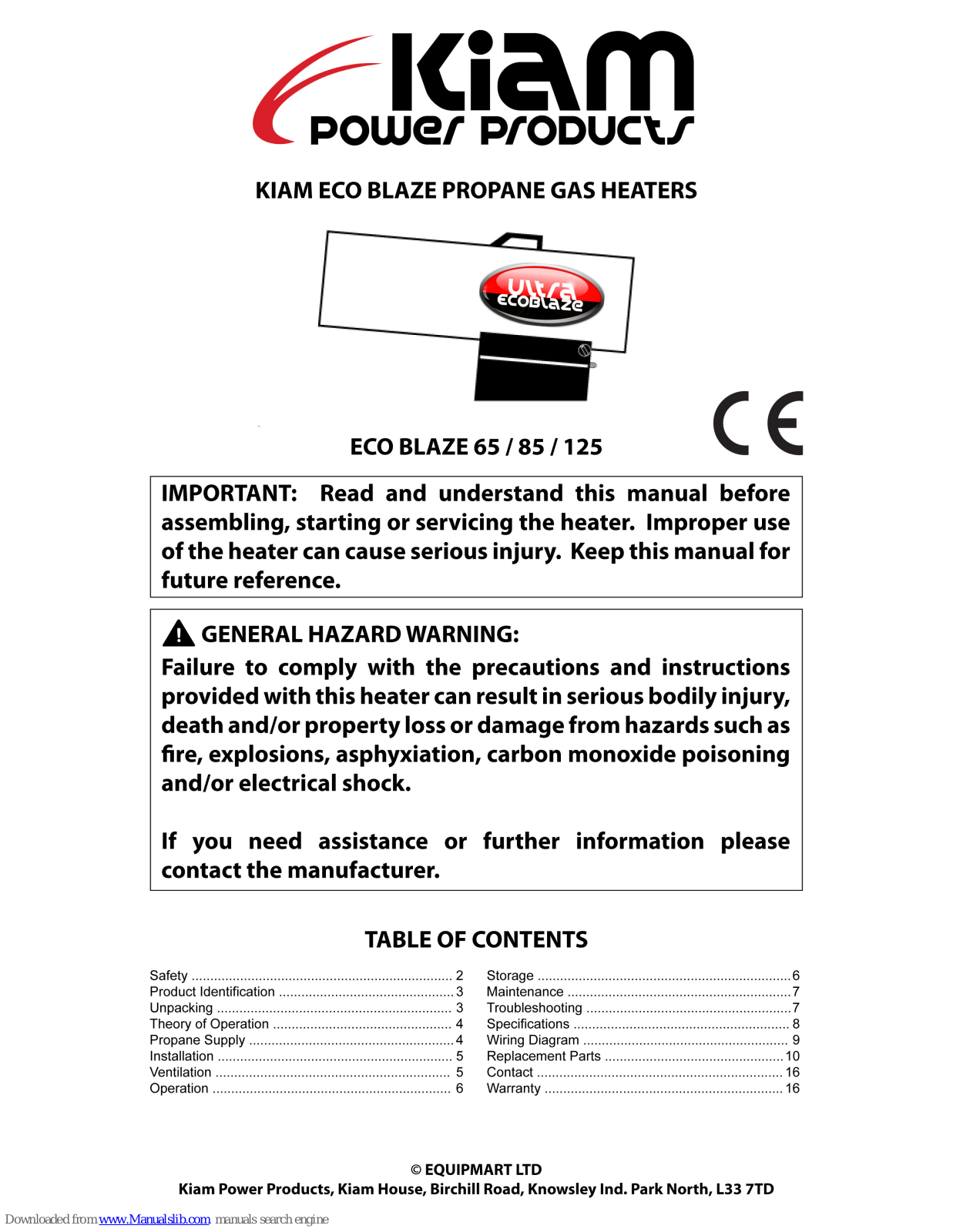 KIAM Eco Blaze 65, Eco Blaze 125, Eco Blaze 85 Instruction Manual