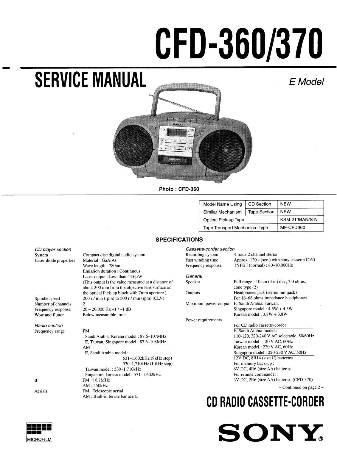 Sony CFD-360, CFD-370 Service Manual