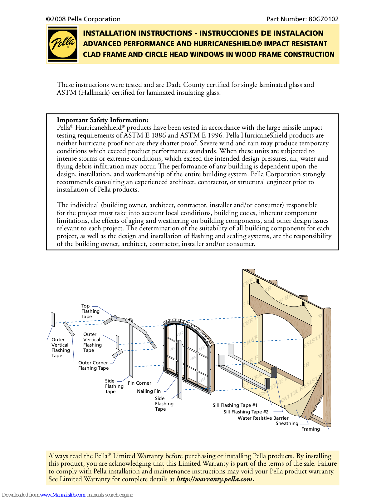 Pella HurricaneShield Series Installation Instructions Manual