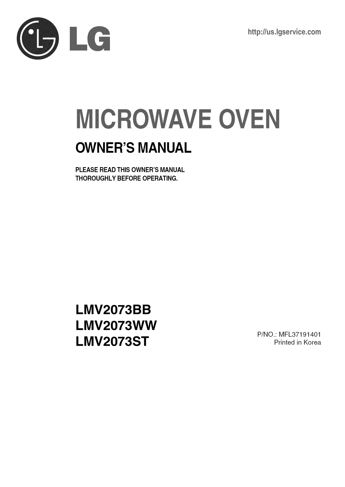 LG LMV2073WW/00, LMV2073ST/00, LMV2073BB/00 Owner’s Manual