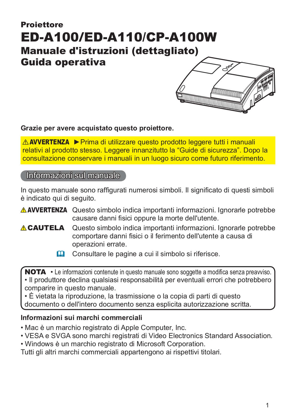 Hitachi ED-A100, ED-A110, CP-A100W User Manual