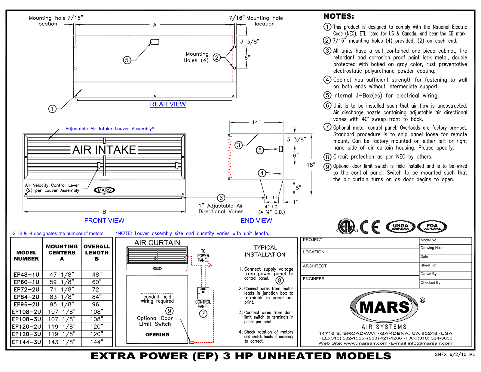 Mars Air EP108-2U User Manual