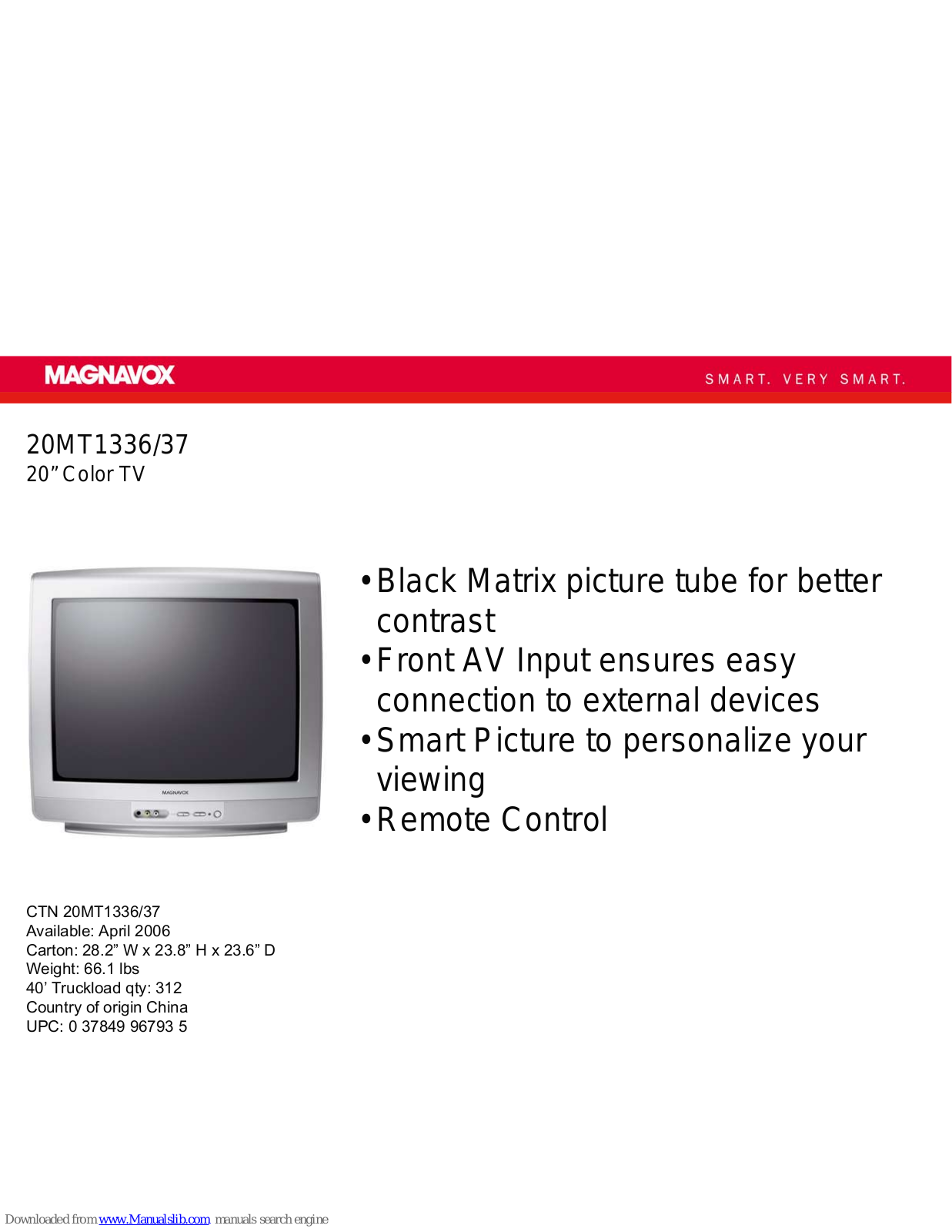 Magnavox 20MT1336, 20MT1336/37 Specifications