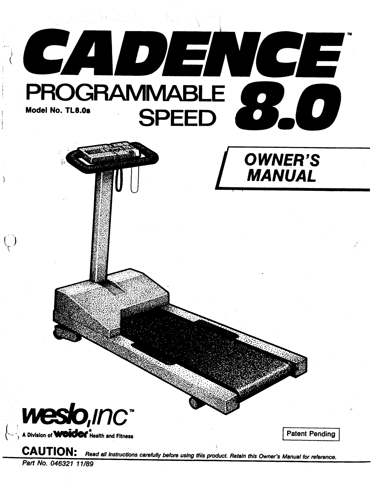 Weslo TL8.0S Owner's Manual