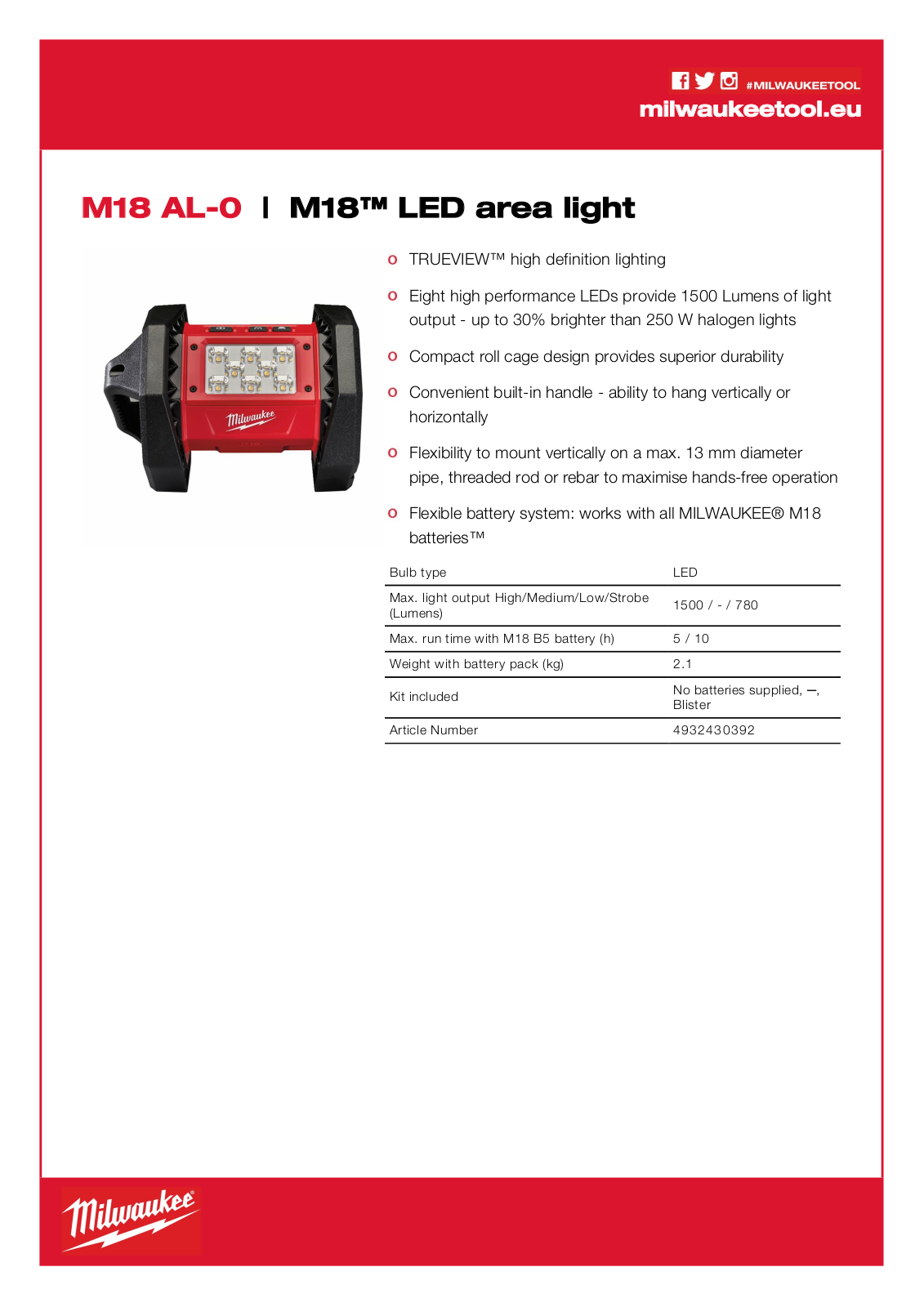 Milwaukee M18 AL-0 User Manual