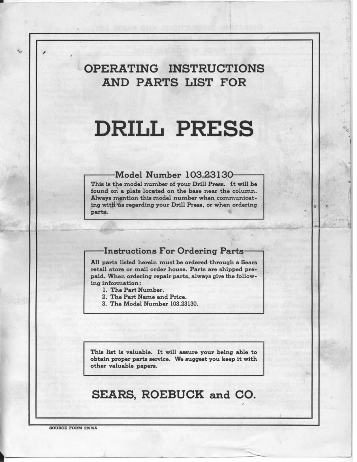 Sears 103.2313 User Manual