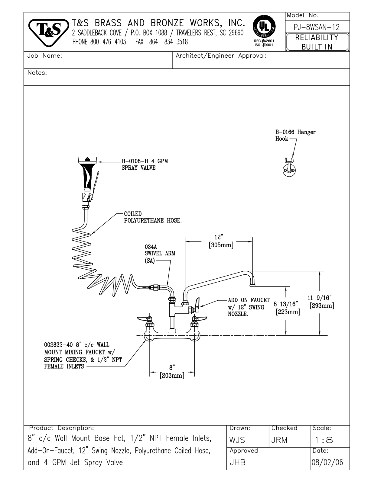 T&S Brass PJ-8WSAN-12 User Manual