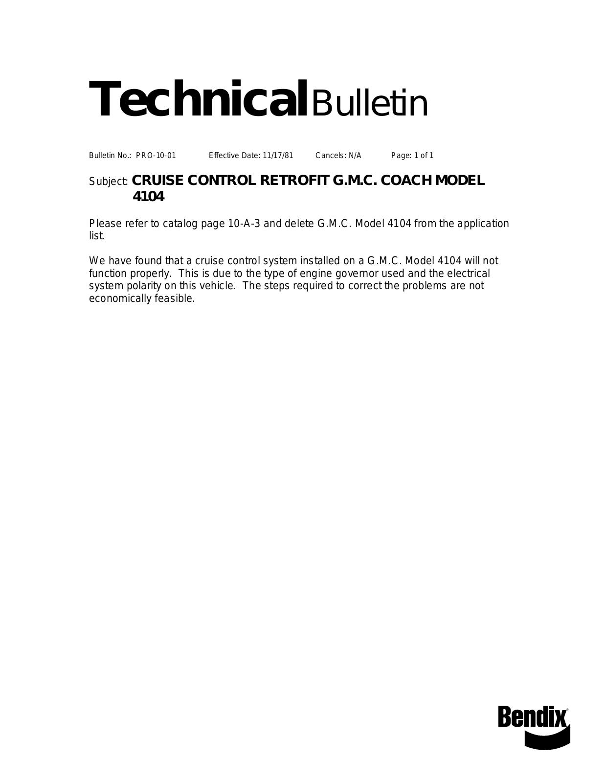 BENDIX TCH-010-001 User Manual