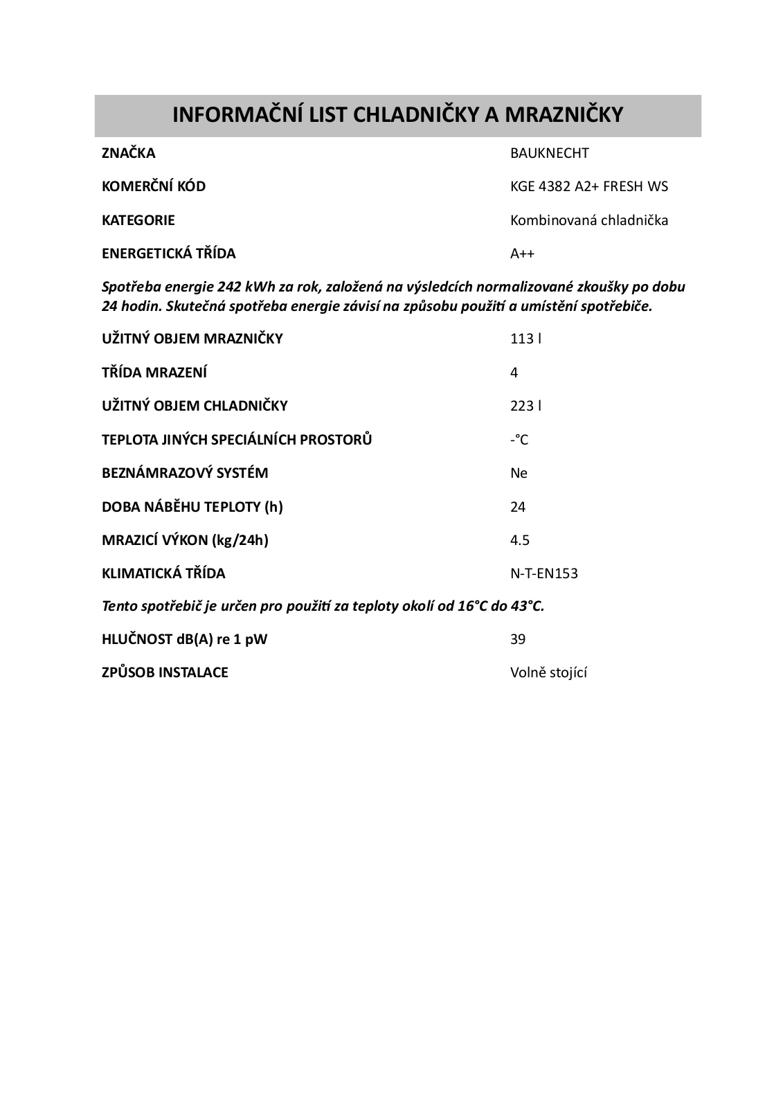 Bauknecht KGE 4382A2WS User Manual