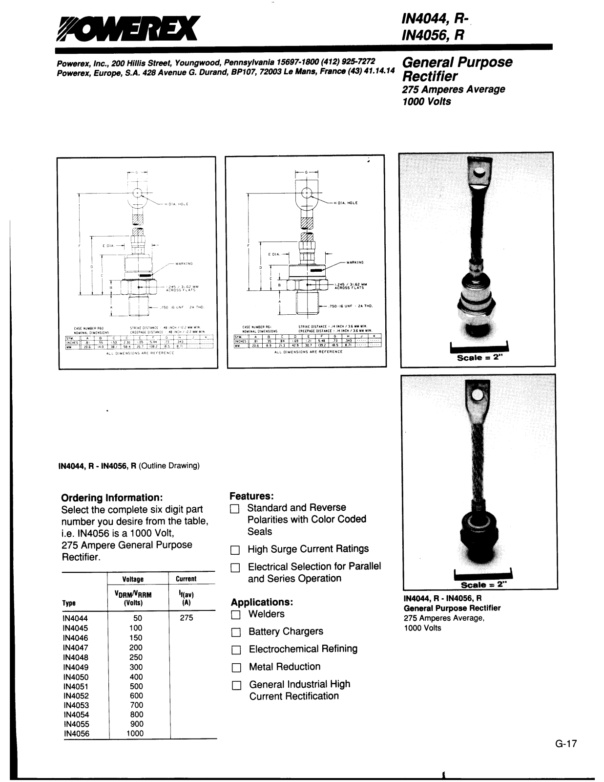 Powerex 1N4045, 1N4046, 1N4047, 1N4048, 1N4049 Data Sheet