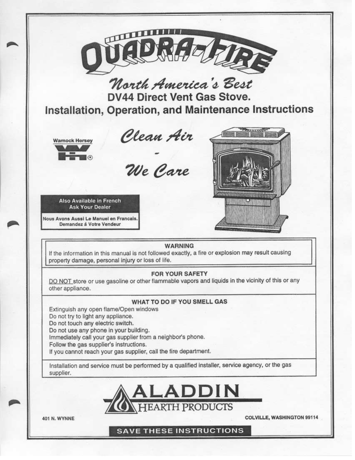 Quadra-Fire DV44 User Manual