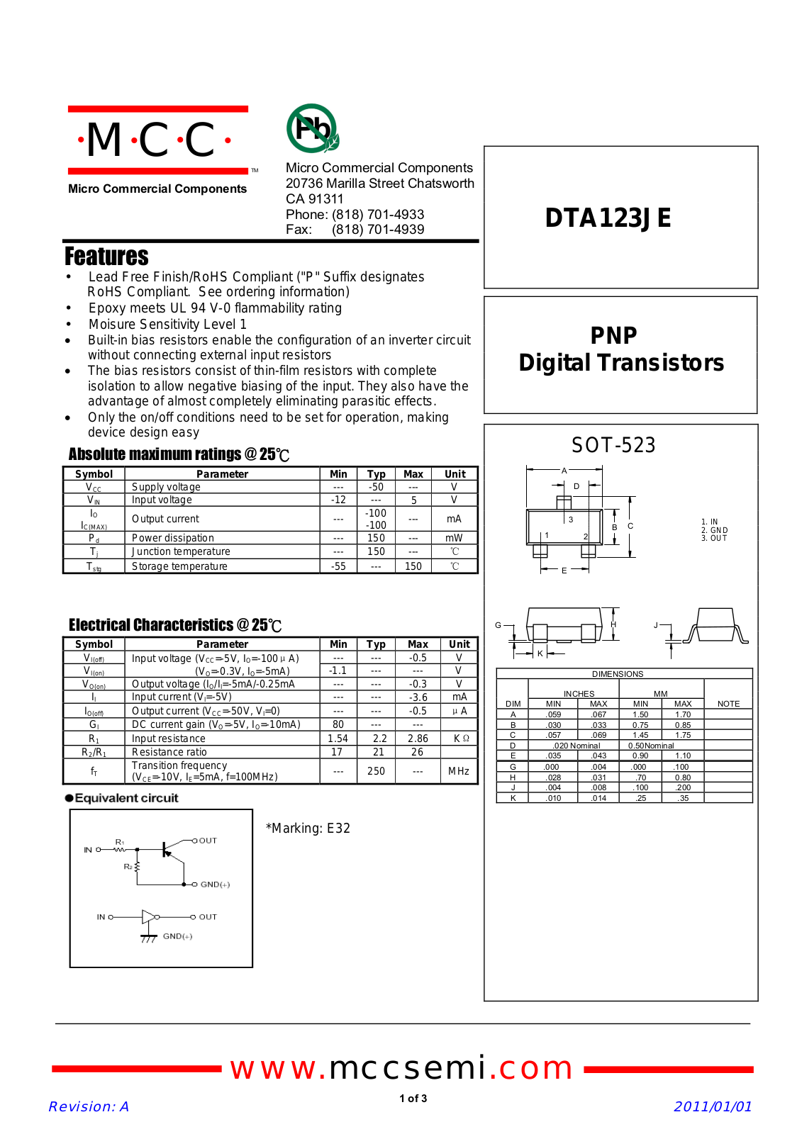 Datasheet dta123je_sot-523 Datasheet - ManualMachine.com