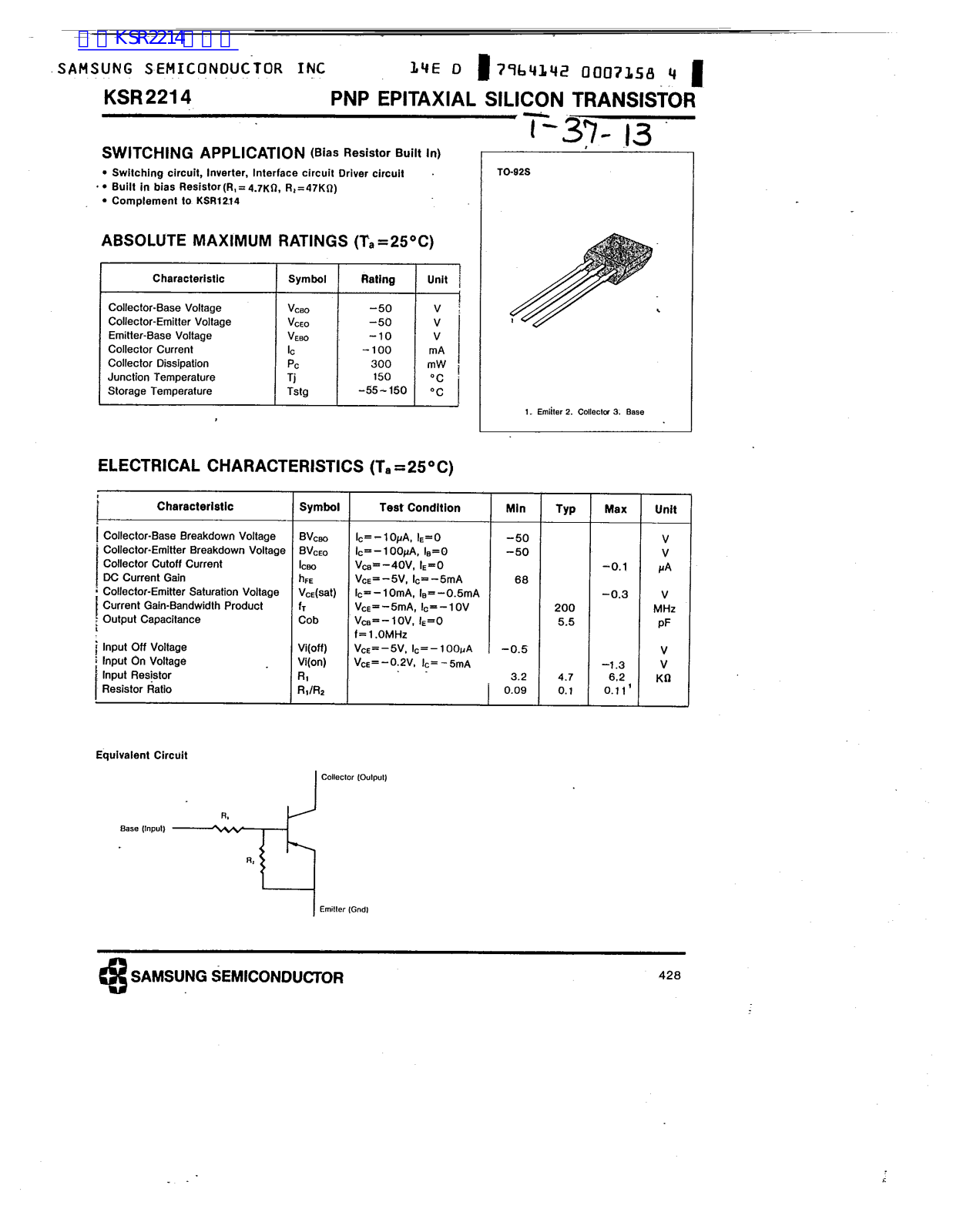 SAMSUNG KSR2214 Technical data