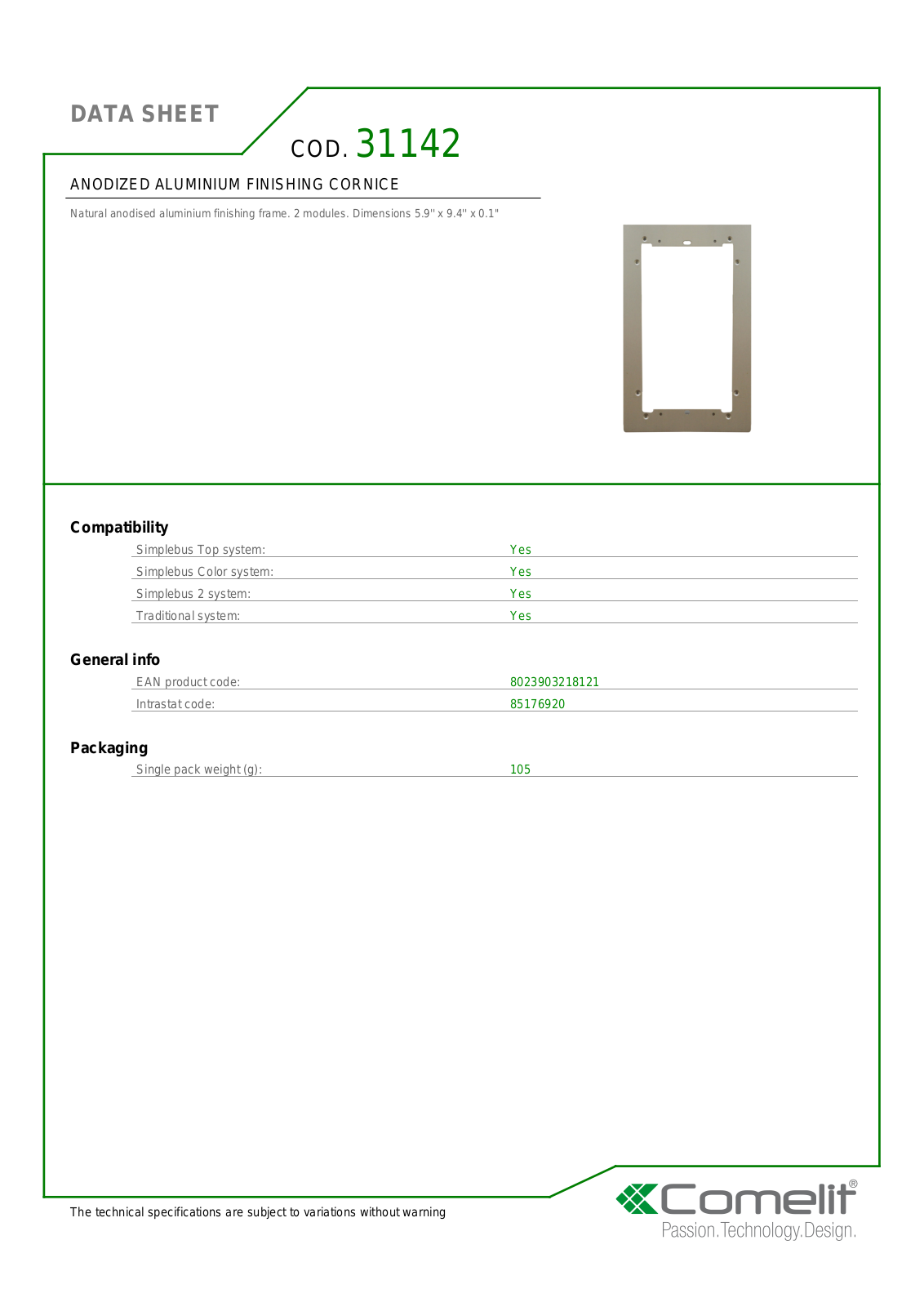 Comelit 31142 Specsheet