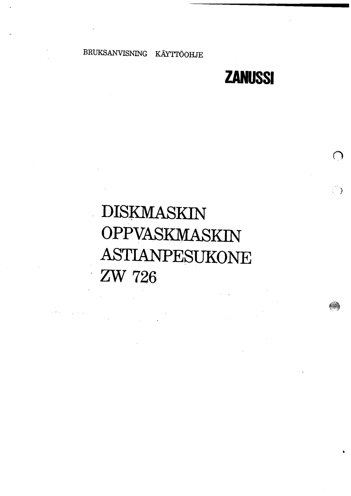 Zanussi ZW726 User Manual